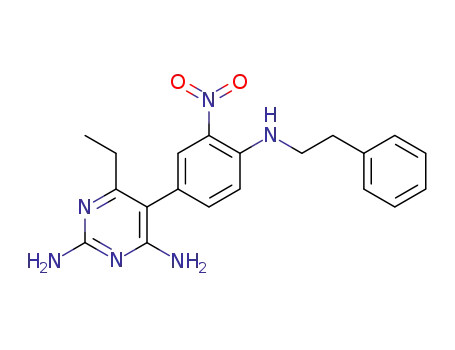 Molecular Structure of 118344-75-5 (2,4-Pyrimidinediamine,
6-ethyl-5-[3-nitro-4-[(2-phenylethyl)amino]phenyl]-)