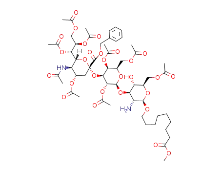 8-(methoxycarbonyl)octyl O-(benzyl 5-acetamido-4,7,8,9-tetra-O-acetyl-3,5-dideoxy-D-glycero-α-D-galacto-2-nonulopyranosylonate)-(2<*>3)-O-(2,4,6-tri-O-acetyl-β-D-galactopyranosyl)-(1<*>3)-6-O-acetyl-2-amino-2-deoxy-β-D-glucopyranoside