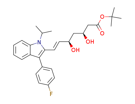 Molecular Structure of 194935-03-0 (6-Heptenoic acid,
7-[3-(4-fluorophenyl)-1-(1-methylethyl)-1H-indol-2-yl]-3,5-dihydroxy-,
1,1-dimethylethyl ester, (3S,5R,6E)-)
