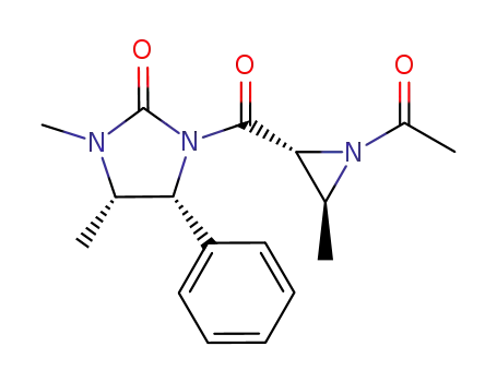 Molecular Structure of 176791-96-1 ((4S,5R)-1-((2R,3S)-1-Acetyl-3-methyl-aziridine-2-carbonyl)-3,4-dimethyl-5-phenyl-imidazolidin-2-one)