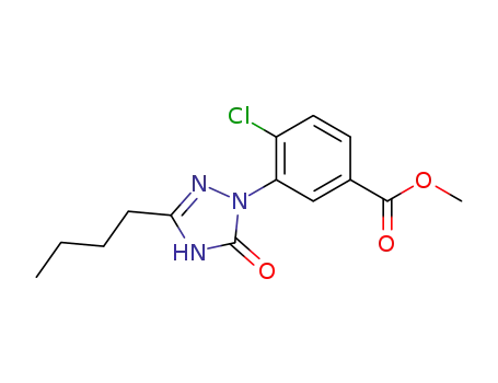 Molecular Structure of 147776-48-5 (Benzoic acid,
3-(3-butyl-4,5-dihydro-5-oxo-1H-1,2,4-triazol-1-yl)-4-chloro-, methyl
ester)