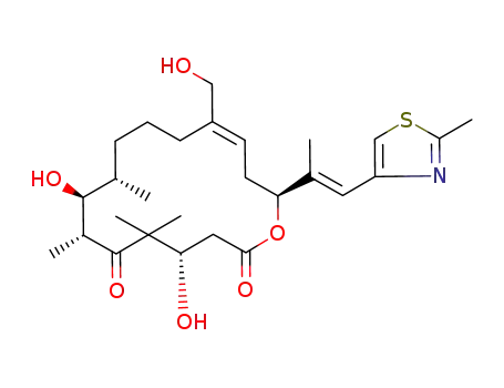 Molecular Structure of 201136-64-3 (Oxacyclohexadec-13-ene-2,6-dione,
4,8-dihydroxy-13-(hydroxymethyl)-5,5,7,9-tetramethyl-16-[(1E)-1-methyl-
2-(2-methyl-4-thiazolyl)ethenyl]-, (4S,7R,8S,9S,13E,16S)-)