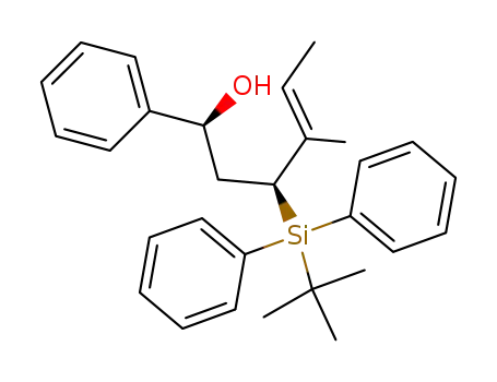 Molecular Structure of 203174-51-0 ((E)-(1S,3S)-3-(tert-Butyl-diphenyl-silanyl)-4-methyl-1-phenyl-hex-4-en-1-ol)