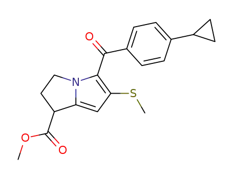 Molecular Structure of 89542-04-1 (1H-Pyrrolizine-1-carboxylic acid,
5-(4-cyclopropylbenzoyl)-2,3-dihydro-6-(methylthio)-, methyl ester)