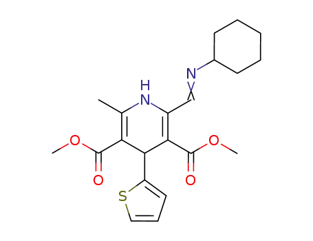 Molecular Structure of 333352-89-9 (dimethyl 2-cyclohexyliminomethyl-6-methyl-4-(2-thienyl)-1,4-dihydropyridine-3,5-dicarboxylate)