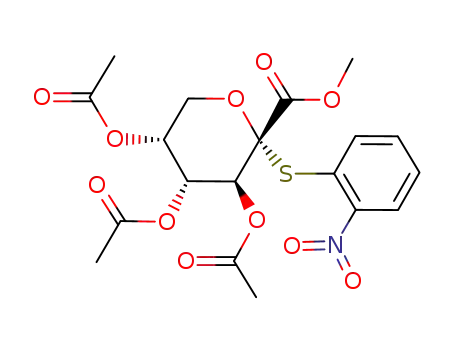 Molecular Structure of 225794-00-3 (methyl 2-S-(2-nitrophenyl)-3,4,5-tri-O-acetyl-α-D-arabino-2-hexulopyranosonate)
