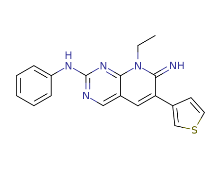 Molecular Structure of 185040-40-8 (Pyrido[2,3-d]pyrimidin-2-amine,
8-ethyl-7,8-dihydro-7-imino-N-phenyl-6-(3-thienyl)-)