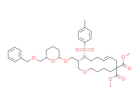 (E)-(R)-3-(6-Benzyloxymethyl-tetrahydro-pyran-2-yloxymethyl)-4-(toluene-4-sulfonyl)-1-oxa-4-aza-cyclotetradec-7-ene-10,10-dicarboxylic acid dimethyl ester
