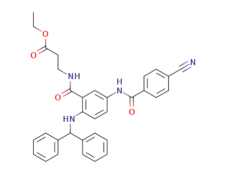 N-(2-diphenylmethylamino)-5-[4-cyanobenzoyl]-amino-1-benzoyl-(ethyl-3-aminopropanoate)