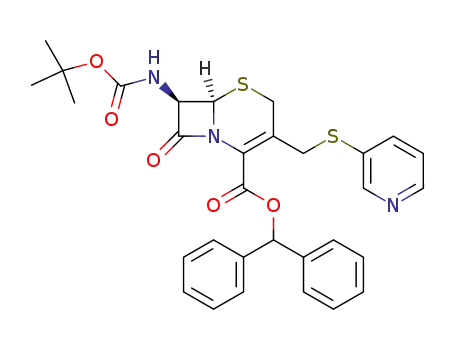 Molecular Structure of 288379-35-1 (diphenylmethyl 7β-tert-butoxycarbonylamino-3-(3-pyridyl)thiomethyl-3-cephem-4-carboxylate)
