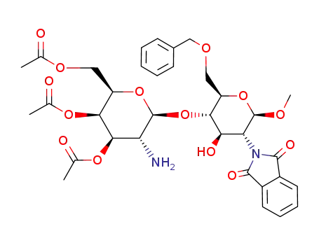Acetic acid (2R,3R,4R,5R,6S)-3-acetoxy-2-acetoxymethyl-5-amino-6-[(2R,3S,4R,5R,6R)-2-benzyloxymethyl-5-(1,3-dioxo-1,3-dihydro-isoindol-2-yl)-4-hydroxy-6-methoxy-tetrahydro-pyran-3-yloxy]-tetrahydro-pyran-4-yl ester