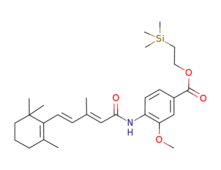 Molecular Structure of 212118-26-8 (3-Methoxy-4-[(2E,4E)-3-methyl-5-(2,6,6-trimethyl-cyclohex-1-enyl)-penta-2,4-dienoylamino]-benzoic acid 2-trimethylsilanyl-ethyl ester)