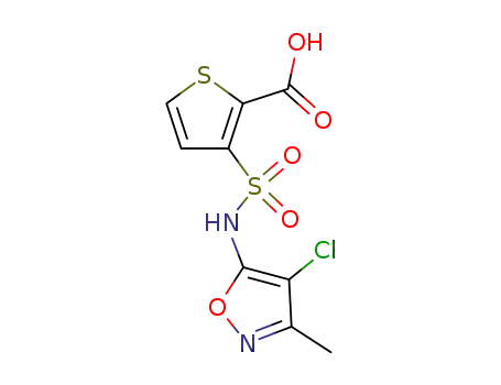 Molecular Structure of 184040-74-2 (2-Thiophenecarboxylicacid, 3-[[(4-chloro-3-methyl-5-isoxazolyl)amino]sulfonyl]-)
