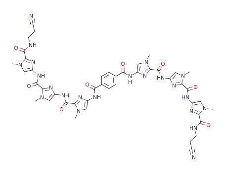 Molecular Structure of 329039-03-4 (<i>N</i>,<i>N</i>'-bis-(2-{2-[2-(2-cyano-ethylcarbamoyl)-1-methyl-1<i>H</i>-imidazol-4-ylcarbamoyl]-1-methyl-1<i>H</i>-imidazol-4-ylcarbamoyl}-1-methyl-1<i>H</i>-imidazol-4-yl)-terephthalamide)