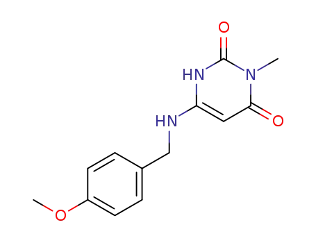 Molecular Structure of 73908-17-5 (6-(4-Methoxy-benzylamino)-3-methyl-1H-pyrimidine-2,4-dione)