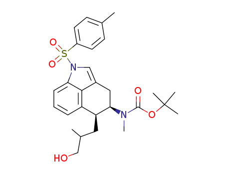 Molecular Structure of 254736-53-3 (1,1-dimethylethyl (4R,5S)-[1,3,4,5-tetrahydro-5-[((2RS)-2-methyl-1-propanol)-3-yl]-1-[(4-methylphenyl)sulfonyl]benz[cd]indol-4-yl]-N-methylcarbamate)
