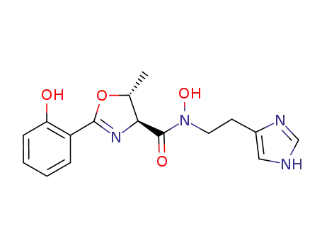 Molecular Structure of 1056311-26-2 ((4S,5R)-N-(2-(1H-imidazol-4-yl)ethyl)-N-hydroxy-2-(2-hydroxyphenyl)-5-methyl-4,5-dihydrooxazole-4-carboxamide)