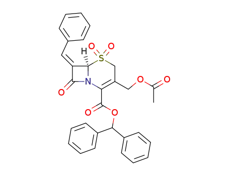 (R)-3-Acetoxymethyl-5,5,8-trioxo-7-[1-phenyl-meth-(Z)-ylidene]-5λ<sup>6</sup>-thia-1-aza-bicyclo[4.2.0]oct-2-ene-2-carboxylic acid benzhydryl ester