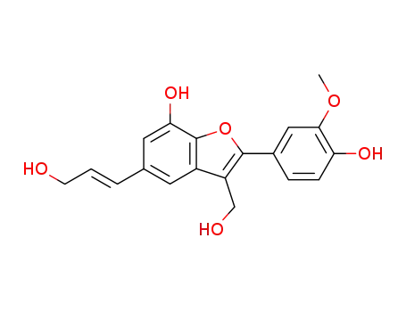 Molecular Structure of 179234-02-7 (3-Benzofuranmethanol,7-hydroxy-2-(4-hydroxy-3-methoxyphenyl)-5-[(1E)-3-hydroxy-1-propen-1-yl]-)