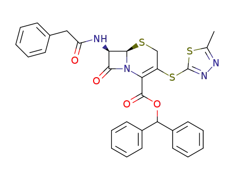 benzhydryl 7β-(2-phenylacetamido)-3-(5-methyl-1,3,4-thiadiazol-2-yl)thio-3-cephem-4-carboxylate