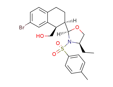 Molecular Structure of 309929-26-8 ((1R,2R,2(2R,4R))-7-Bromo-2-{4-ethyl-3-[(4-methylbenzene)sulfonyl]-1,3-oxazolidin-2-yl}-1,2,3,4-tetrahydro-1-naphthylmethanol)