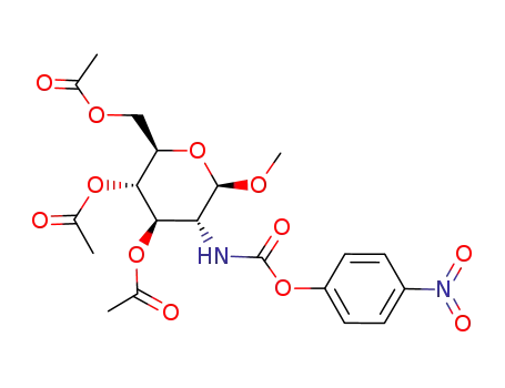 Molecular Structure of 130539-23-0 (methyl 3,4,6-tri-O-acetyl-2-deoxy-2-(4-nitrophenoxycarbonylamino)-β-D-glucopyranoside)