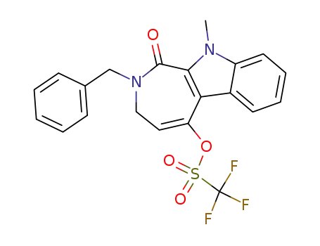 Molecular Structure of 292150-59-5 (2-benzyl-10-methyl-1-oxo-1,2,3,10-tetrahydroazepino[3,4-b]indol-5-yl trifluoromethanesulfonate)