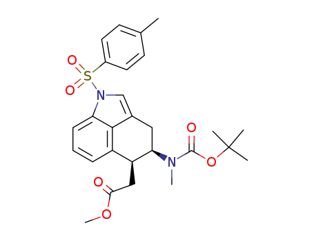 Molecular Structure of 186084-75-3 (methyl (4R,5S)-4-[[(1,1-dimethylethoxy)carbonyl]methylamino]-1,3,4,5-tetrahydro-1-[(4-methylphenyl)sulfonyl]benz[cd]indol-5-acetate)