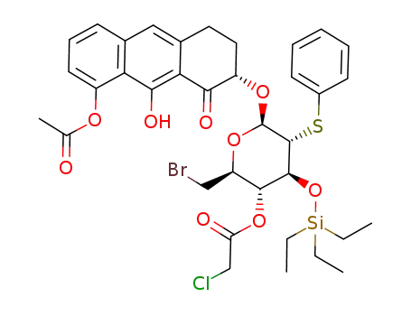Chloro-acetic acid (2S,3R,4S,5R,6R)-6-((S)-8-acetoxy-9-hydroxy-1-oxo-1,2,3,4-tetrahydro-anthracen-2-yloxy)-2-bromomethyl-5-phenylsulfanyl-4-triethylsilanyloxy-tetrahydro-pyran-3-yl ester