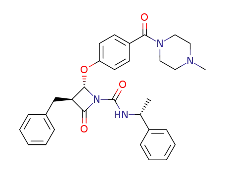 Molecular Structure of 256409-67-3 (1-Azetidinecarboxamide,
2-[4-[(4-methyl-1-piperazinyl)carbonyl]phenoxy]-4-oxo-N-[(1R)-1-phenyl
ethyl]-3-(phenylmethyl)-, (2S,3S)-)