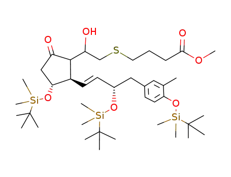 4-[2-(3-(<i>tert</i>-butyl-dimethyl-silanyloxy)-2-{3-(<i>tert</i>-butyl-dimethyl-silanyloxy)-4-[4-(<i>tert</i>-butyl-dimethyl-silanyloxy)-3-methyl-phenyl]-but-1-enyl}-5-oxo-cyclopentyl)-2-hydroxy-ethylsulfanyl]-butyric acid methyl ester