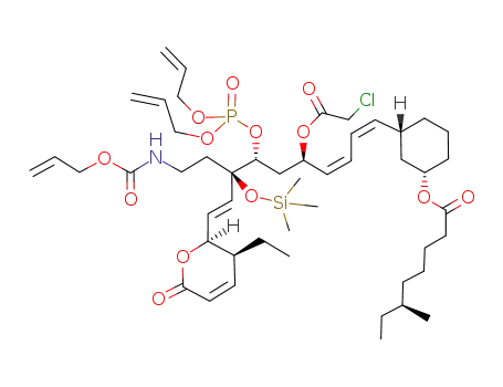 Molecular Structure of 467234-69-1 (6-methyl-octanoic acid 3-[8-(2-allyloxycarbonylamino-ethyl)-7-(bis-allyloxy-phosphoryloxy)-5-chloroacetoxy-10-(3-ethyl-6-oxo-3,6-dihydro-2<i>H</i>-pyran-2-yl)-8-trimethylsilanyloxy-deca-1,3,9-trienyl]-cyclohexyl ester)