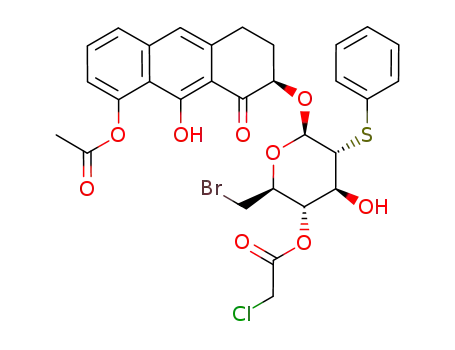 Chloro-acetic acid (2S,3S,4S,5R,6R)-6-((R)-8-acetoxy-9-hydroxy-1-oxo-1,2,3,4-tetrahydro-anthracen-2-yloxy)-2-bromomethyl-4-hydroxy-5-phenylsulfanyl-tetrahydro-pyran-3-yl ester