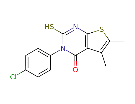 Molecular Structure of 126105-97-3 (3-(4-chlorophenyl)-5,6-dimethyl-2-thioxo-2,3-dihydrothieno[2,3-d]pyrimidin-4(1H)-one)