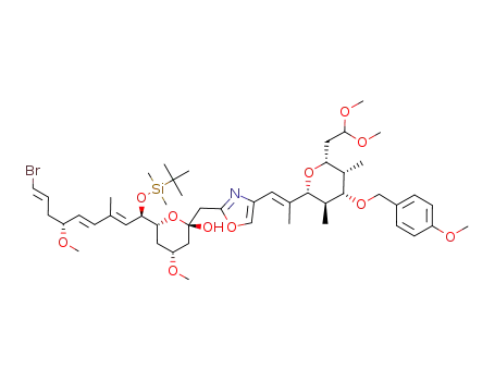 Molecular Structure of 552850-00-7 (6-[9-bromo-1-(<i>tert</i>-butyl-dimethyl-silanyloxy)-6-methoxy-3-methyl-nona-2,4,8-trienyl]-2-(4-{2-[6-(2,2-dimethoxy-ethyl)-4-(4-methoxy-benzyloxy)-3,5-dimethyl-tetrahydro-pyran-2-yl]-propenyl}-oxazol-2-ylmethyl)-4-methoxy-tetrahydro-pyran-2-ol)