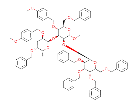 methyl 6-O-benzyl-4-O-(p-methoxybenzyl)-2-O-(2'',3'',4'',6''-tetra-O-benzyl-α-D-galactopyranosyl)-3-O-(2'-O-(p-methoxybenzyl)-4'-O-benzyl-3',6'-dideoxy-α-D-xylo-hexopyranosyl)-α-D-mannopyranoside