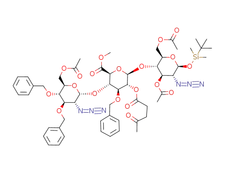 Molecular Structure of 444118-90-5 (tert-butyldimethylsilyl (6-O-acetyl-2-azido-3,4-di-O-benzyl-2-deoxy-α-D-glucopyranosyl)-(1->4)-(methyl 3-O-benzyl-2-O-levulinoyl-β-D-glucopyranosyl)-(1->4)-3,6-di-O-acetyl-2-azido-2-deoxy-β-D-glucopyranoside)