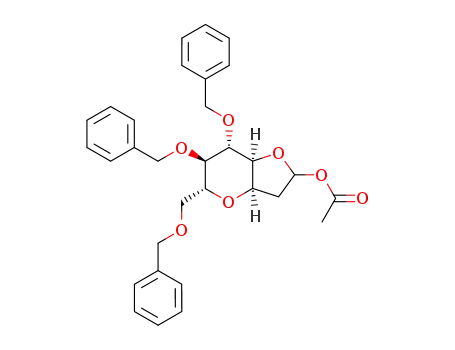 Molecular Structure of 364335-62-6 (Acetic acid (3aR,5R,6R,7S,7aS)-6,7-bis-benzyloxy-5-benzyloxymethyl-hexahydro-furo[3,2-b]pyran-2-yl ester)