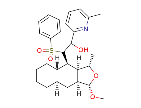 Molecular Structure of 503443-63-8 (2-Benzenesulfonyl-2-((1S,3S,3aS,4R,4aS,8aR,9aS)-1-methoxy-3-methyl-dodecahydro-naphtho[2,3-c]furan-4-yl)-1-(6-methyl-pyridin-2-yl)-ethanol)