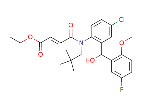 Molecular Structure of 406684-72-8 ((E)-3-[{4-Chloro-2-[(5-fluoro-2-methoxy-phenyl)-hydroxy-methyl]-phenyl}-(2,2-dimethyl-propyl)-carbamoyl]-acrylic acid ethyl ester)