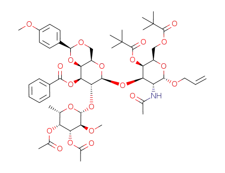 allyl 3,4-di-O-acetyl-2-O-methyl-β-L-fucopyranosyl-(1-> 2)-3-O-benzoyl-4,6-O-p-methoxybenzylidene-β-D-galactopyranosyl-(1-> 3)-2-acetamido-2-deoxy-4,6-di-O-pivaloyl-α-D-galactopyranoside