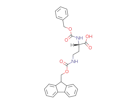 Molecular Structure of 151132-82-0 ((2S)-4-[[(9H-Fluoren-9-ylmethoxy)carbonyl]amino]-2-[[(phenylmethoxy)carbonyl]amino]butanoic acid)