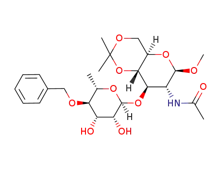 Molecular Structure of 475672-28-7 (methyl (4-O-benzyl-α-L-rhamnopyranosyl)-(1->3)-2-acetamido-2-deoxy-4,6-O-isopropylidene-β-D-glucopyranoside)