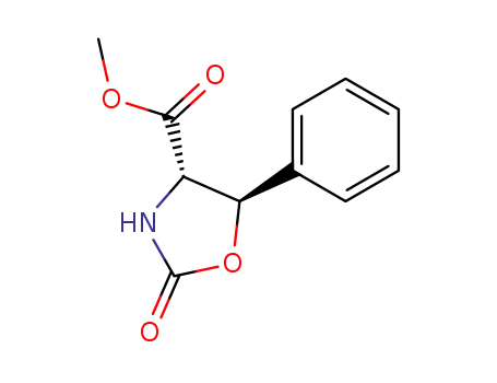 Molecular Structure of 62941-99-5 (4-Oxazolidinecarboxylic acid, 2-oxo-5-phenyl-, methyl ester)