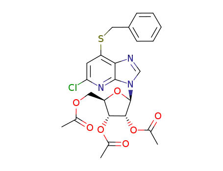 Molecular Structure of 566194-66-9 (5-chloro-7-(benzylsulfanyl)-3-(2',3',5'-tri-O-acetyl-β-D-ribofuranosyl)-3H-imidazo[4,5-b]pyridine)