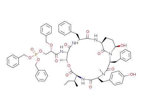 phosphoric acid dibenzyl ester 2-benzyloxy-2-[2,15-dibenzyl-8-<i>sec</i>-butyl-21-hydroxy-5-(4-hydroxy-benzyl)-4,11-dimethyl-3,6,9,13,16,22-hexaoxo-10-oxa-1,4,7,14,17-pentaaza-bicyclo[16.3.1]docos-12-ylcarbamoyl]-ethyl ester