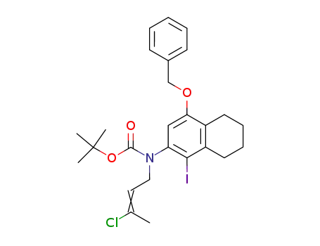 Molecular Structure of 452921-85-6 ((4-benzyloxy-1-iodo-5,6,7,8-tetrahydro-naphthalen-2-yl)-(3-chloro-but-2-enyl)-carbamic acid <i>tert</i>-butyl ester)