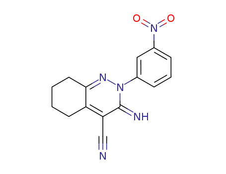 Molecular Structure of 596106-86-4 (4-Cinnolinecarbonitrile,
2,3,5,6,7,8-hexahydro-3-imino-2-(3-nitrophenyl)-)