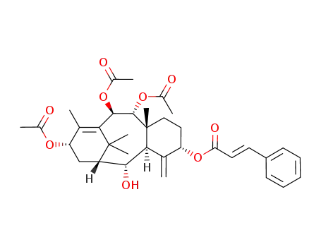 Molecular Structure of 205440-22-8 ((2R,4S,7R,8R,9R,12S,14R,15R)-4,7,8-tris(acetyloxy)-12-{[(2E)-3-phenylprop-2-enoyl]oxy}-13,20-didehydro-7,8,9,10,11,12,13,14-octahydro-2,15:9,14-dicycloretinol)