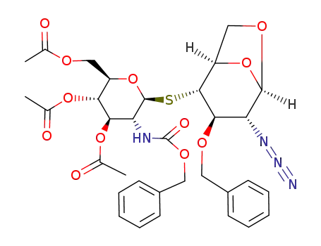 4-S-(3,4,6-tri-O-acetyl-2-benzyloxycarbonylamino-2-deoxy-β-D-glucopyranosyl)-1,6-anhydro-2-azido-3-O-benzyl-2-deoxy-4-thio-β-D-glucopyranoside
